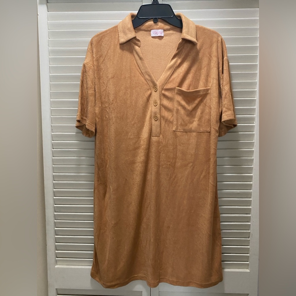 Pink Lily Tan Corduroy T Shirt Dress